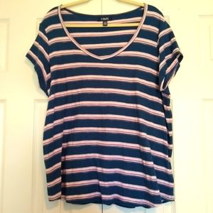 Chaps Short Sleeve Striped T-shirt 2X Navy Pink